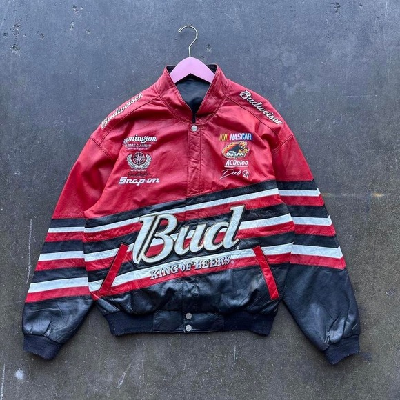 Budweiser Other - Vintage Budweiser Leather NASCAR Jacket Reversible Size Medium